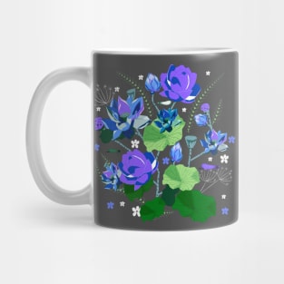 Dragon flies and Lotus Flowers _ Digital Pop Art Style _ purple and Green Mug